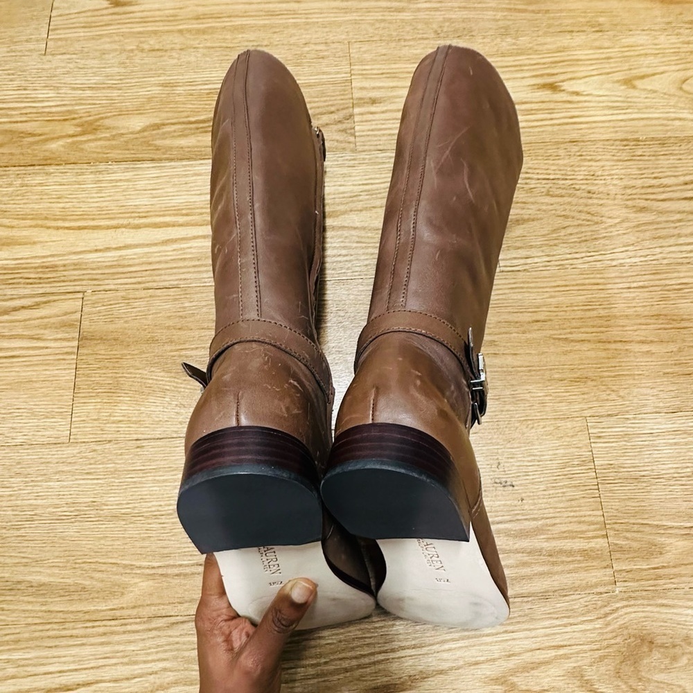 RALPH Lauren Distressed Brown Tall Leather Riding Boots - Picture 8 of 14